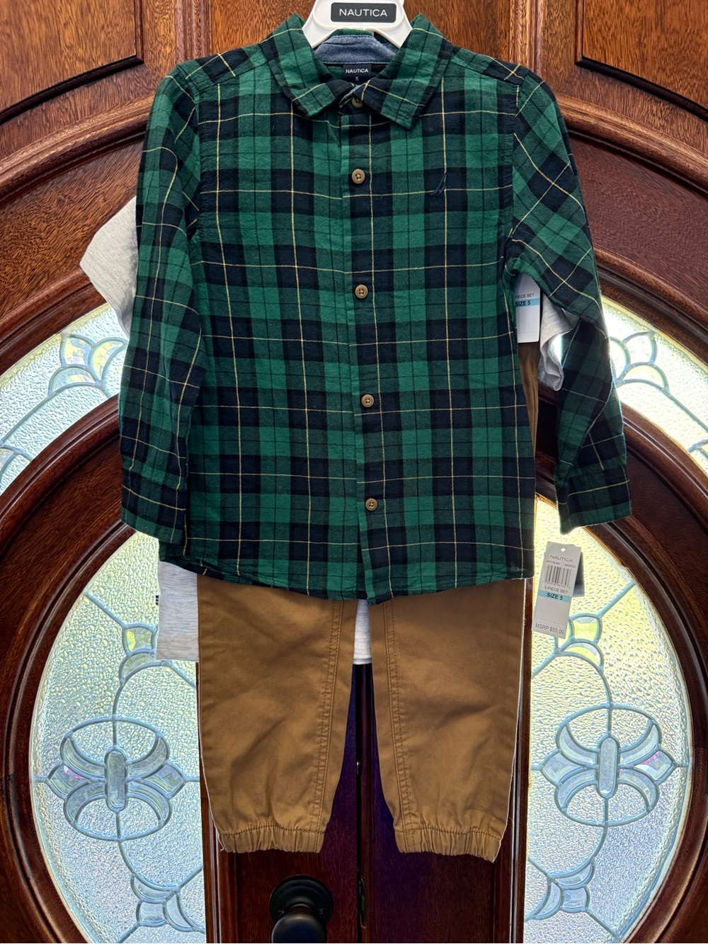 Nautica Boys Green, Blue, and Black Plaid Button-Down Shirt set
